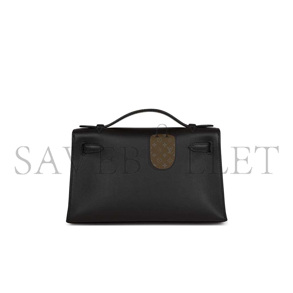 H**mes kelly pochette black swift palladium hardware (22*14*7cm)